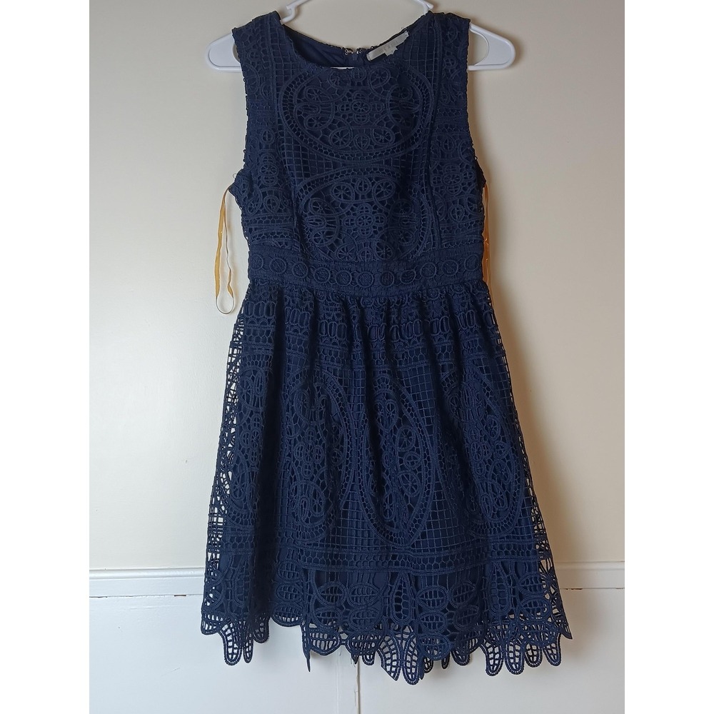 Dress Womens‎ Small Blue Solid Lace Fit & Flare Sleeveless Short Lined Party